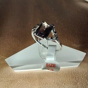 NWT 925 Sterling Silver Rectangular Bluish-Green Sapphire w/ Clear Accents Ring